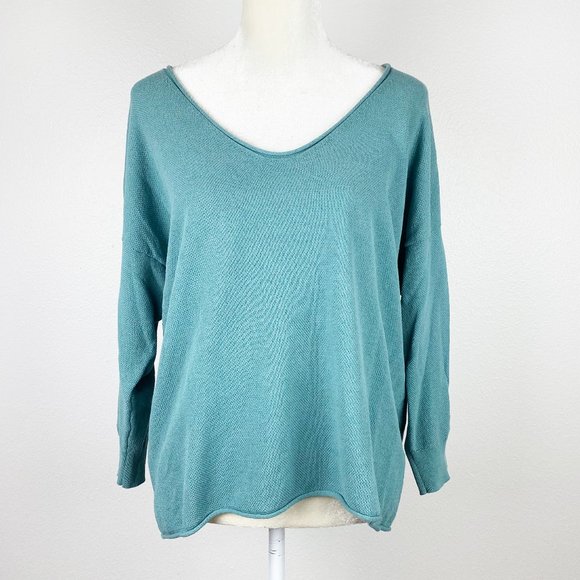 Madewell Sweaters - MADEWELL Teal 3/4 Sleeve Sweater Top V Neck Large
